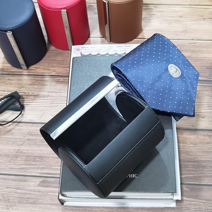 YY YEARCHY Men's Necktie Travel Case, Tie Anti-Wrinkle Organizer Box - Formal Cylinder Shape (Black)