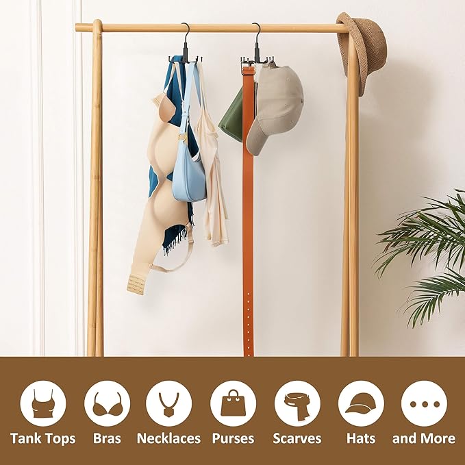 ZEDODIER Tie Hanger for Closet, 2 Pack Rotatable Tie Organizer for Men with 16 Hooks, Heavy Duty Space Saving Tie Rack for Ties and Belts, Black