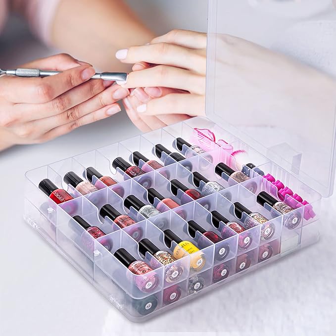 DreamGenius Nail Polish Organizer Case for 48 Bottles with 2 Nail Separators, Double Side Gel Nail Polish Holder with Adjustable Dividers, Clear