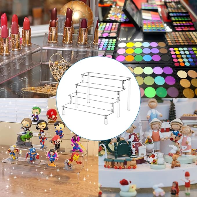 4-Tier Clear Acrylic Display Shelf - 8 Inch Multi-Use Organizer for Perfumes, Skincare, Cupcakes, Toys & Cosmetics | Durable Transparent Storage Solution with Easy Assembly