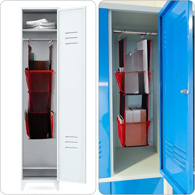 1 PC Hanging Locker 2 Layer Shelves Hanging Locker Organizer Accessories for Office School Gym Closet Home Supplies(Red)
