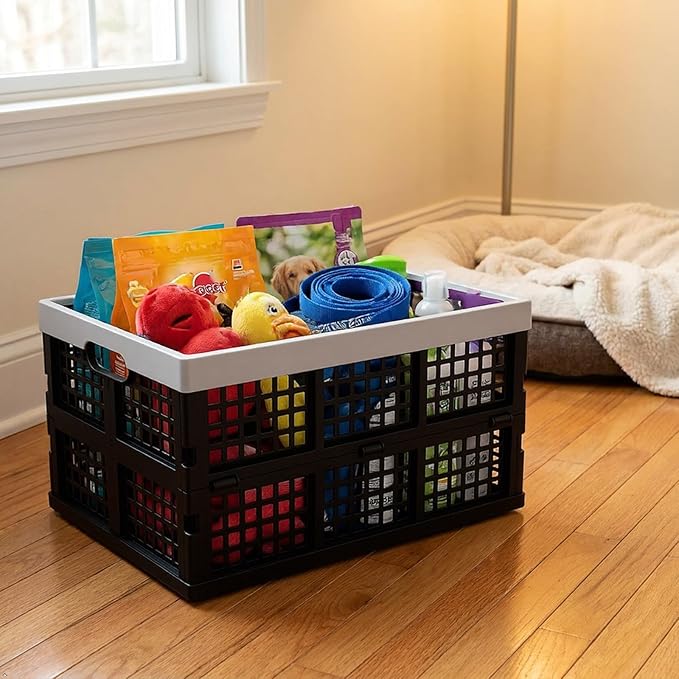 Kekow 30 L Black Plastic Collapsible Storage Basket, 3-Pack Folding Crates Storage