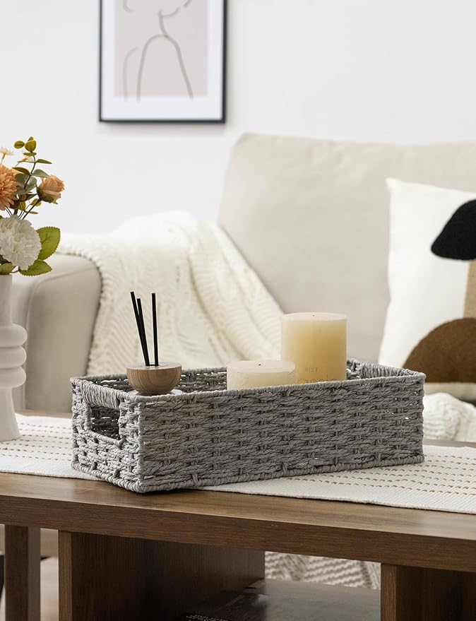 StorageWorks Toilet Tank Basket for Bathroom, Round Paper Rope Wicker Storage Basket Back of Toilet Tank Top, 14 ¼"L x 6 ¾"W x 3 ¾"H, 1 Pack