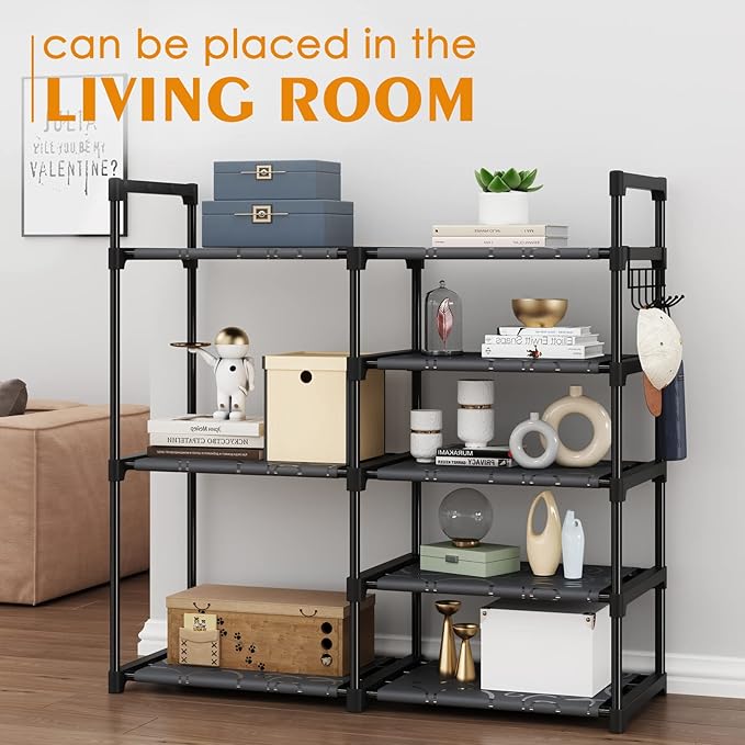 CSXGBAB Black Tubes Closet Shoe Rack, Boot Rack, 5 Tier Oxford Fabric Shelf, Easy Assembly, Sturdy and Durable, Holds Up to 30 lbs