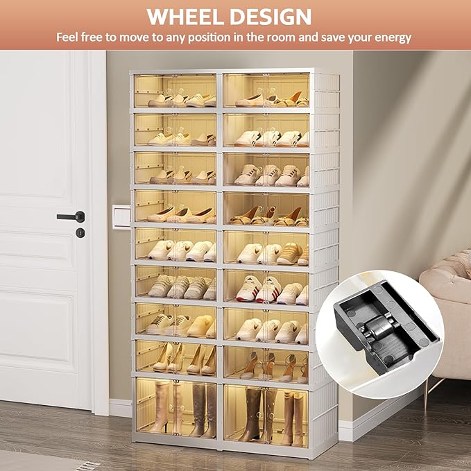 SYNCVIBE Collapsible Shoe Rack Organizer 9 Tiers-36 Pairs Foldable Shoe Cabinet with Doors, Large Plastic Folding Shoe Cabinet, Easy Assembly Shoe Shelves Organizer for Entryway, Living Room