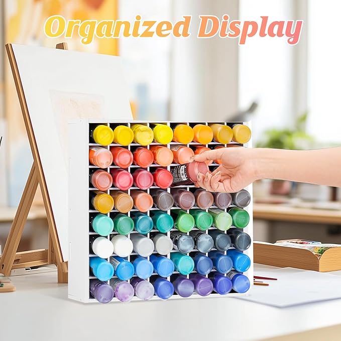 64 Grids Hair Color Organizer for 2oz Shades EQ Wall Mounted Hair Color Rack Stackable Hair Dye Holder Paint Bottle Rack Stand for Salon Decor Lumishine Igora Vibrance Deepshine Use (1, White)