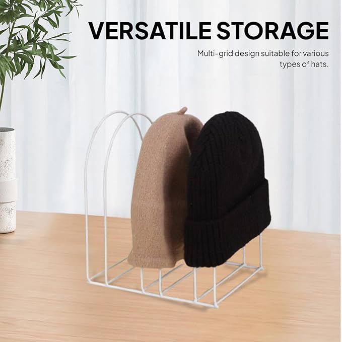Yajuyi Tabletop Hat Holder Knitted Hat Storage Rack Stylish Multi Grid Decoration Metal Swim Cap Hanger Hat Display Stand for Home, White