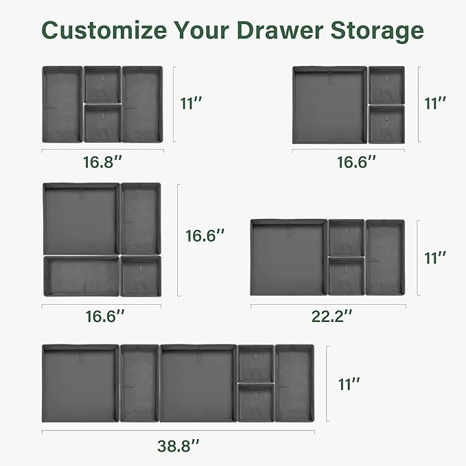 Kootek 16 Pack Drawer Organizer Clothes, Dresser Drawer Organizers for Clothing Fabric Foldable Closet Organizers and Storage Bins for Baby Clothes, Nursery, Underwear, Bras, Socks