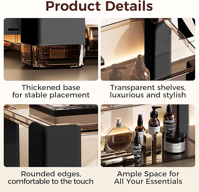 2-Tier Modern Minimalist Display Shelf, Multi-Purpose Organizer for Makeup, Perfume, Mugs, Figures, Clear Desktop Storage with Sturdy Frame for Bathroom, Kitchen, Office, and Home Decor B