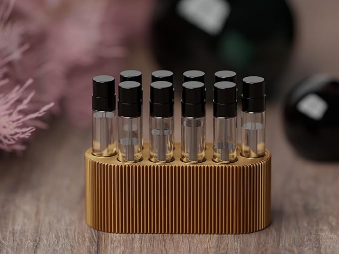 Perfume Sample Organizer for Bathroom or Vanity – Ideal Makeup and Skincare Storage, Desk and Bathroom Counter Organizer, Gift for Her (2mL Gold - Fits Mini Perfume Samples)