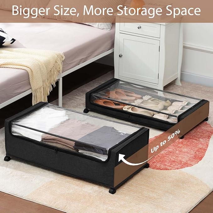 FOUCSSOMEI Under Bed Storage with Wheels, Under The Bed Storage Drawers On Wheels, Rolling Underbed Drawers, Lockable, Heavy Duty