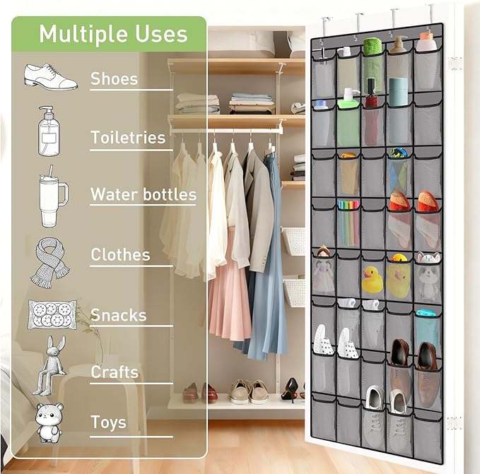 Meolsaek Over the Door Shoe Organizer with 40 Breathable Mesh Pockets, Hanging Shoe Organizer for Door with 4 Metal Hooks, Shoe Organizer for Closet, Bedroom, Bathroom, Pantry, 76.4" x 27.5" x 5"