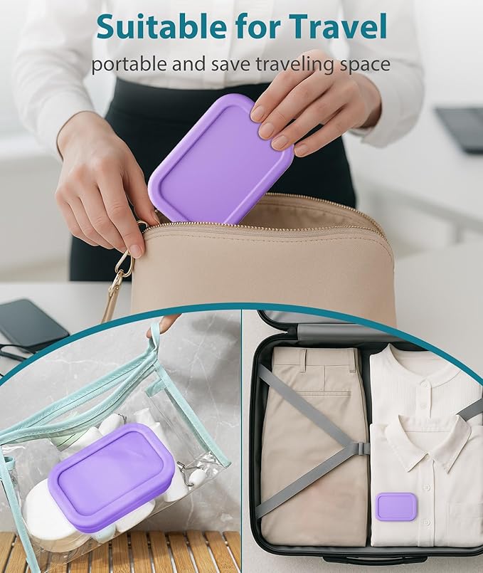 Quatish Solid Shampoo Bar Holder, Large Leakproof Travel Soap Case, Silicone Soap Box with Draining Layer, Enhanced Soap Container, Suitable for Camping, Gym, Bathroom, Outdoor Essentials, Purple