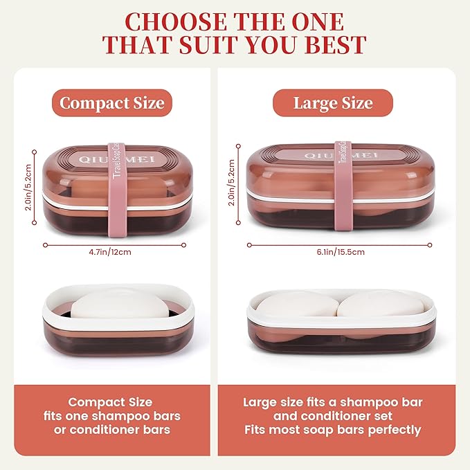 Leakproof Travel Soap Case with Lid | Draining Soap Bar Holder & Dish with Silicone Strap | Includes Mesh Soap Bag | for Shower, Bathroom, Camping, Gym (Red)