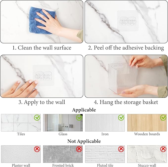 8 Pcs Plastic Cabinet Door Organizer, Adhesive Clear Wall Mount Storage Bins, Acrylic Cabinet Door Storage Baskets, Organizers Hanging Holder Shower Caddy for Bathroom Kitchen Makeup Pantry