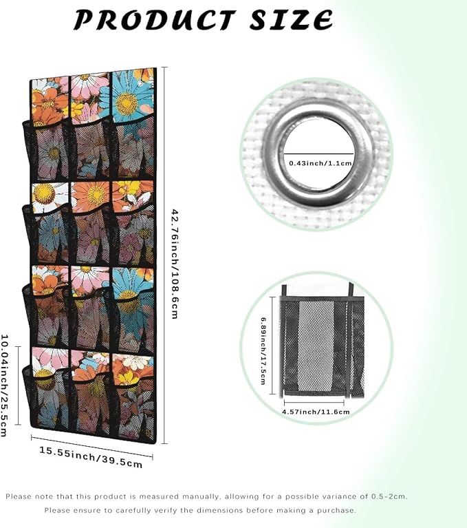 Hippie Flowers Heavy Duty 12-Pocket Organizer, Space Saving Double-Stitched Seams, Garage & Workshop Storage Solution