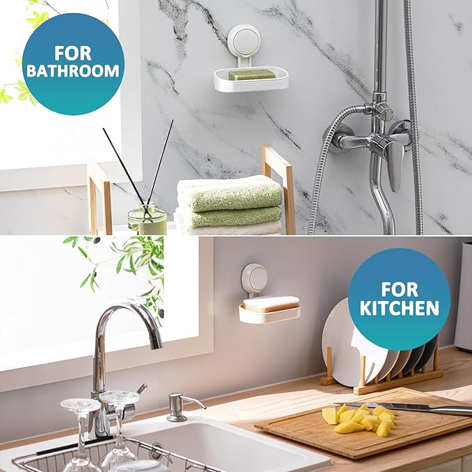 TAILI Soap Holder Soap Dish for Shower, Suction Cup Soap Holder for Shower Wall, Bathroom Accessories, Removable Strong Hold Soap Saver, Drill Free, White 2 Set