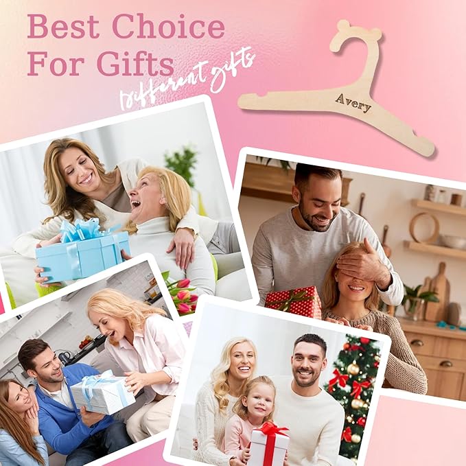 10Pcs Personalized Baby Hangers with Name, Custom Handcrafted Wooden Kids Hanger with Name, Non Slip Hangers for Gift for Teen, Boy, Girl (10Pcs)
