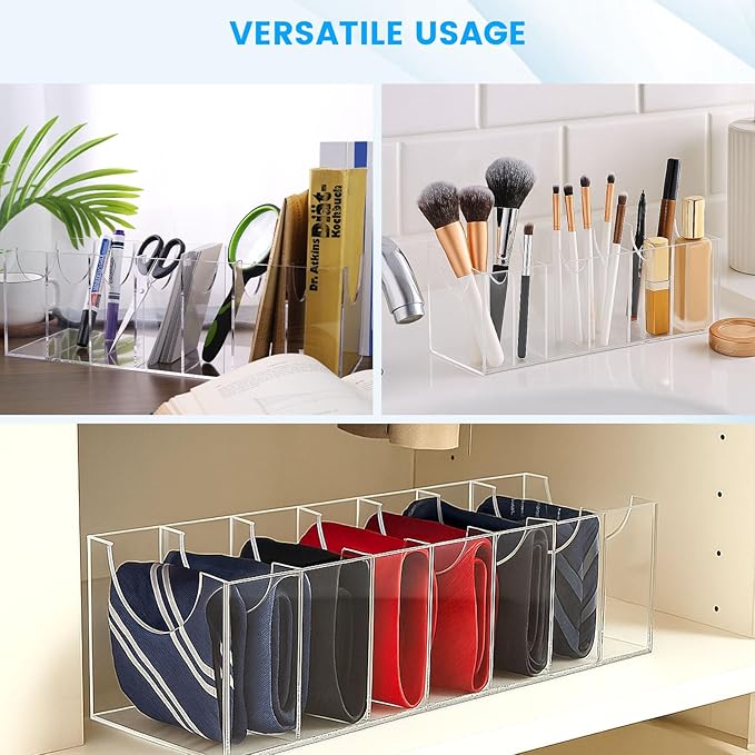 Belt Organizer, Acrylic Belt Storage Holder for The Closet 7 Compartments Display Case for Tie and Bow Tie