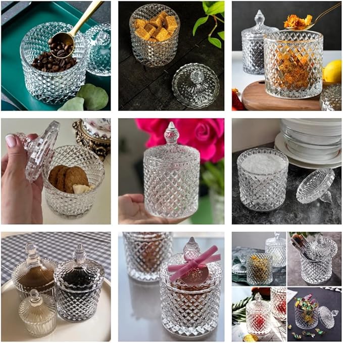 Clear Glass Jar with Lid – Qtip Holder, Cotton Ball Storage for Bathroom & Vanity, Crystal Glass, Candy Jar, Sugar Cube Storage for Kitchen Organizer, Home Decorative, Wedding Gift, Holiday Present