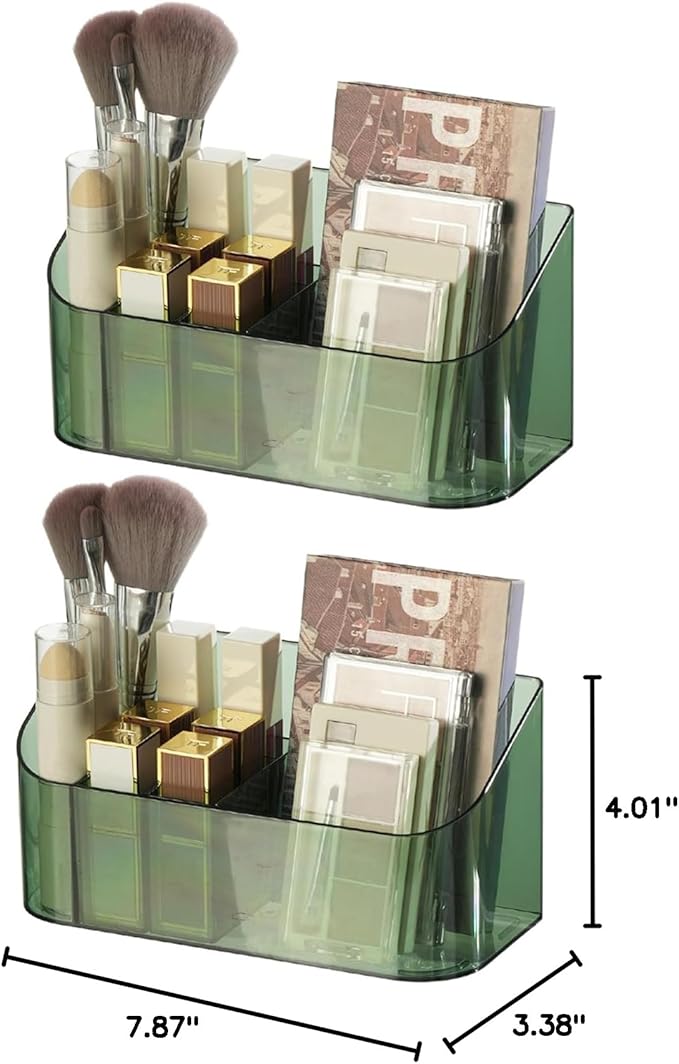 SUNFICON 2 Pack Makeup Trays Organizers Holders Cosmetic Display Cases Tabletop Desktop Vanity Countertop Bathroom Wall Cabinet Medicine Storage Boxes for Womens Ladies Girls Crystal Green