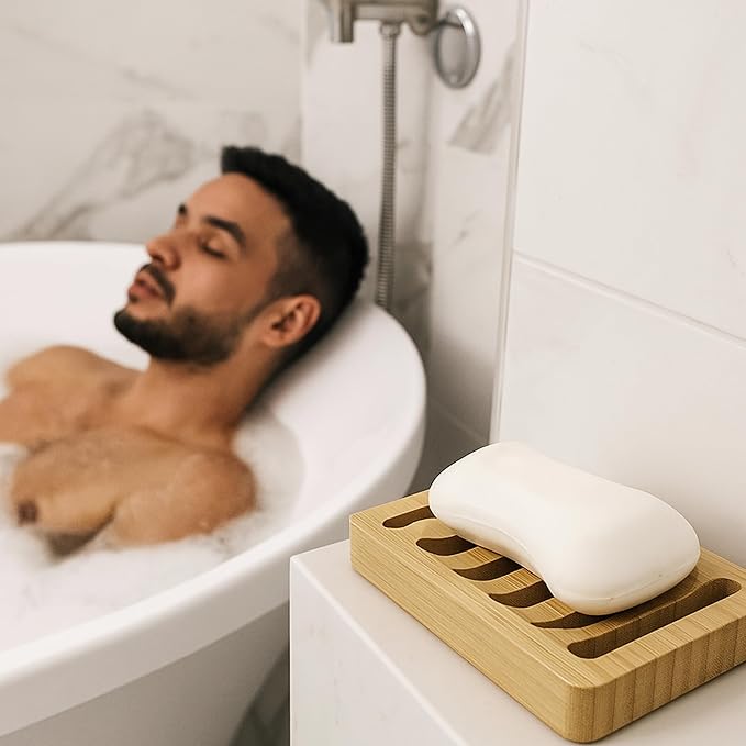 Soap Dish for Shower, 6 Pack Natural Bamboo Bar Soap Holder, Anti-Slip Design for Peace of Mind, Natural and Healthy