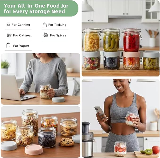 2 Pack Glass Overnight Oats Containers with Lids,Stackable Wide Mouth Mason Glass Jars with Airtight Seal Lids,Food Storage Jars for Meal Prep,Yogurt Parfaits,Meal Prep,Pudding,Spices (10 Oz)