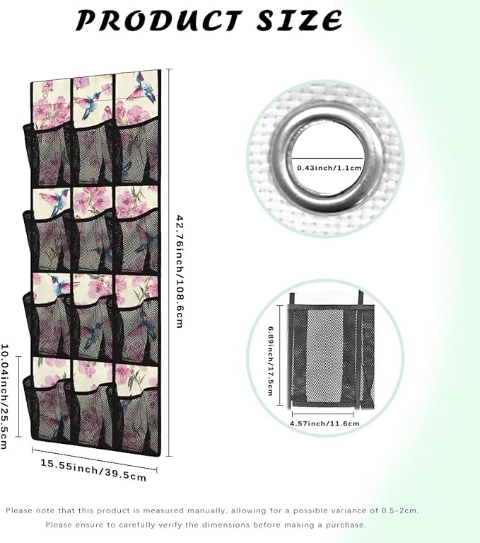Hummingbird Flower Over The Door Shoe Organizer,Small Hanging Shoe Rack for Closet,Quick Dry Mesh Organizer Hanging for Pantry Bathroom Closet,Organizer for Bedroom Bathroom,Kitchen
