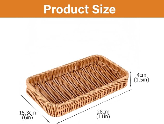 Toilet Tank Tray Storage Basket, Metal Woven Bathroom Basket Decorative Tray for Toilet Paper Storage, Wicker Vanity Organizer Bin with Non-Slip Feet for Bathroom Counter or Back of Toilet-Brown