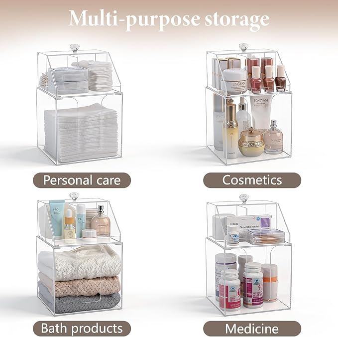 Anyoifax Disposable Facial Towels Storage Compatible with Clean Skin Club Clean Towel XL Double Layer Acrylic Box Cotton Pads Container Qtip Bin Face Towelettes Holder for Bathroom Counter, Clear