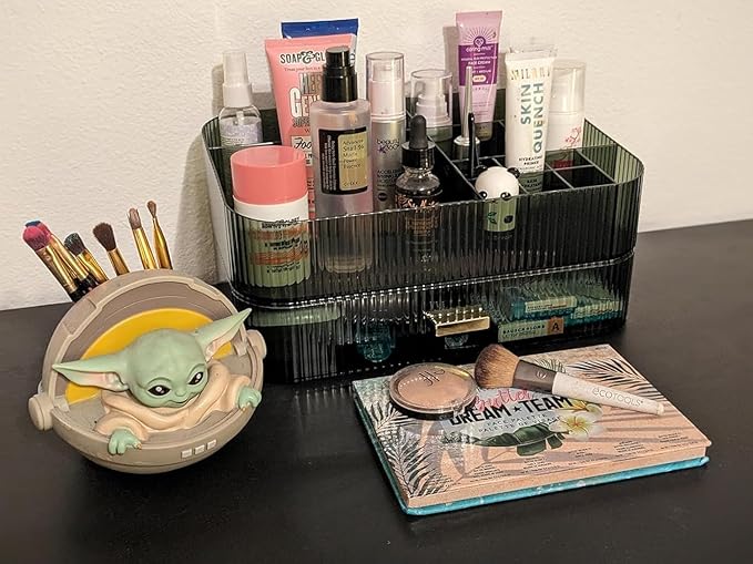 Makeup Organizer with Stackable Drawer, Large Capacity Vanity Organizer for Dresser Bathroom Countertop, Cosmetics Organizer and Display Case for Skincare, Perfume, Makeup Brushes, Lipsticks, Green