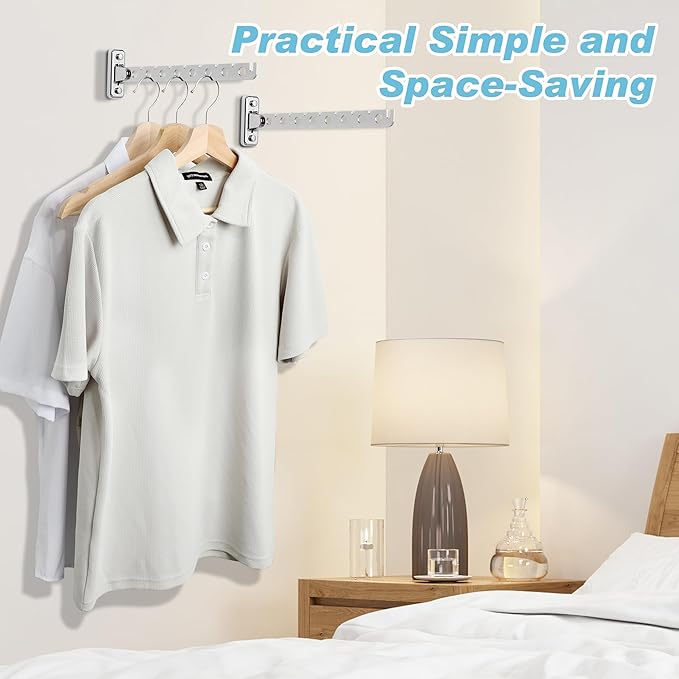 Alise Clothes Drying Rack Wall Mounted Coat Hanger,Folding Hanger Rack Clothes Hook Closet Storage Organizer,Swivel Space Saving Clothes Hanger Rack for Bedroom Bathroom Laundry,Polished Chrome