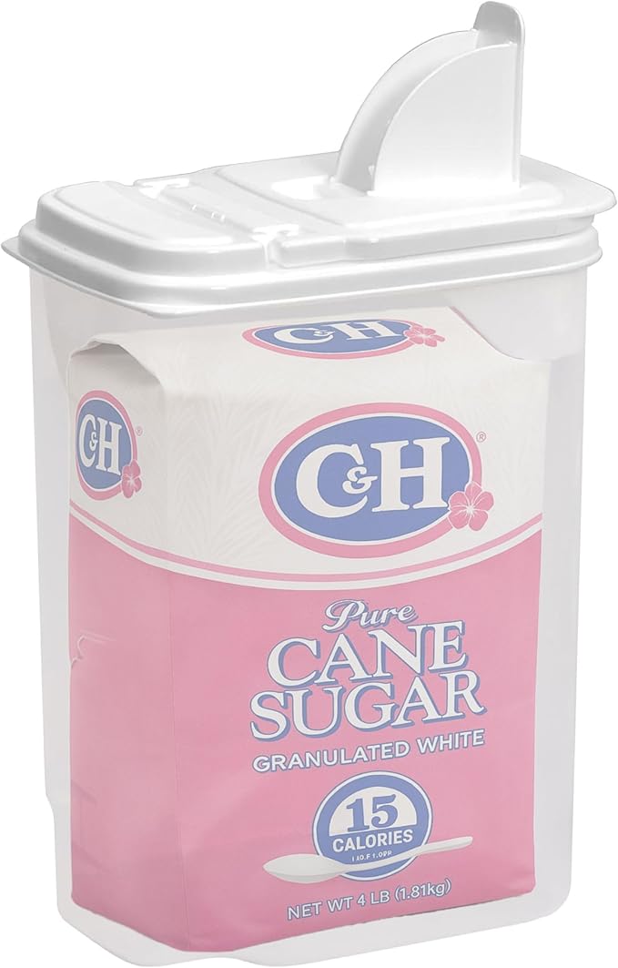Buddeez Large Food Storage Container - 3.75 Quart Sugar Buddy, All Purpose Clear Kitchen Organization and Storage - Sugar, Flour, Cereal, Rice Dispenser, EZ Pour Spout & Easy Grip Handle (White Lid)