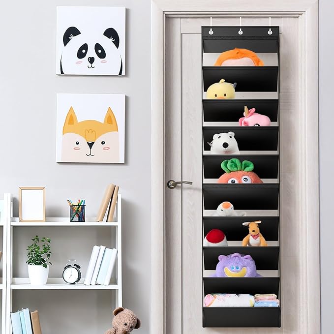 WERNNSAI Over the Door Shoe Organizer with Clear Curtain Dustproof, 9-Shelf Shoe Rack, Deep Pockets Large Hanging Shoes Rack for Closet Door Dorm Bedroom Guest Room Black