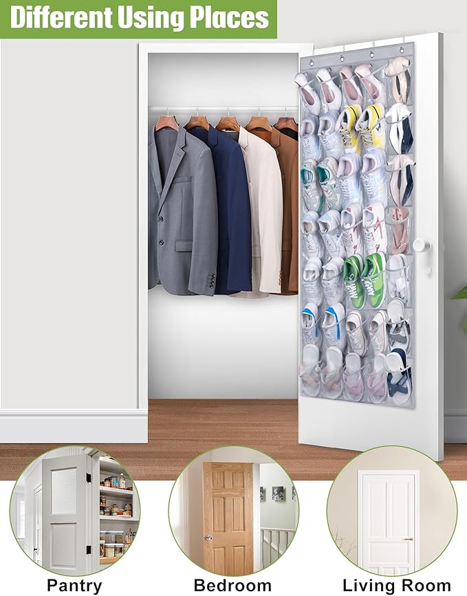 MISSLO 35 Clear Large Pockets Over The Door Shoe Organizer Sturdy Oxford Fabric Hanging Shoe Rack