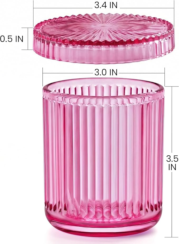2 Pack Qtip Holder - Apothecary Jars with Lids, Bathroom Organizers and Storage Canister for Cotton Balls,Swabs,Floss Picks,Hair Ties,Clear Glass Vintage Bathroom Decor Jar Set (Pink2)