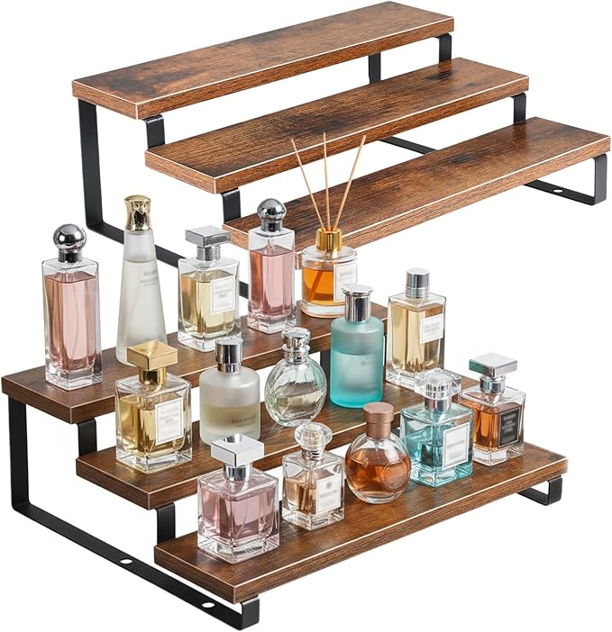 2PCS 3-Tier Spice Rack, 13.8 Inch Wooden Spice Rack for Countertop, Kitchen Countertop Shelf Organizer Spices Shelfs Wooden Display Riser Stand Kitchen Counter Shelf for Spices Bottles, Seasonings