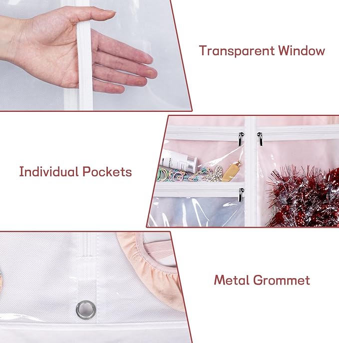 Kimbora Costume Dance Garment Bag with 3 Clear Zipper Pockets for Suits Dress Cover, Travel & Competitions Protector, Set of 2