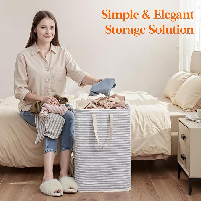 Lifewit 65L Large Collapsible Laundry Hamper, Tall Foldable Dirty Clothes Baskets Waterproof, Freestanding Design with Easy Carry Handles in Dorm Bedroom Bathroom College, Grey