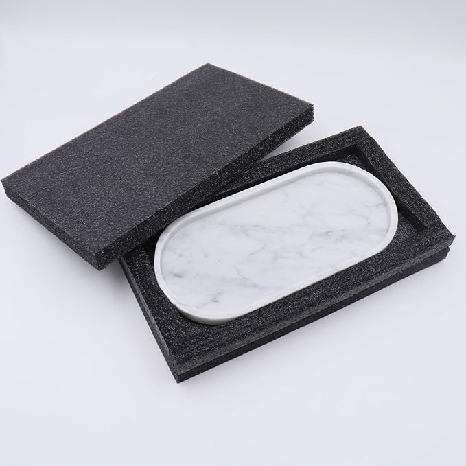OOBOOB Oval Natural Marble Bathroom Tray for Decor Countertop, Marble Vanity Tray for Candles Perfume, Jewelry, Cosmetics, Elegant Vanity Organizer for Jewelry, Perfume