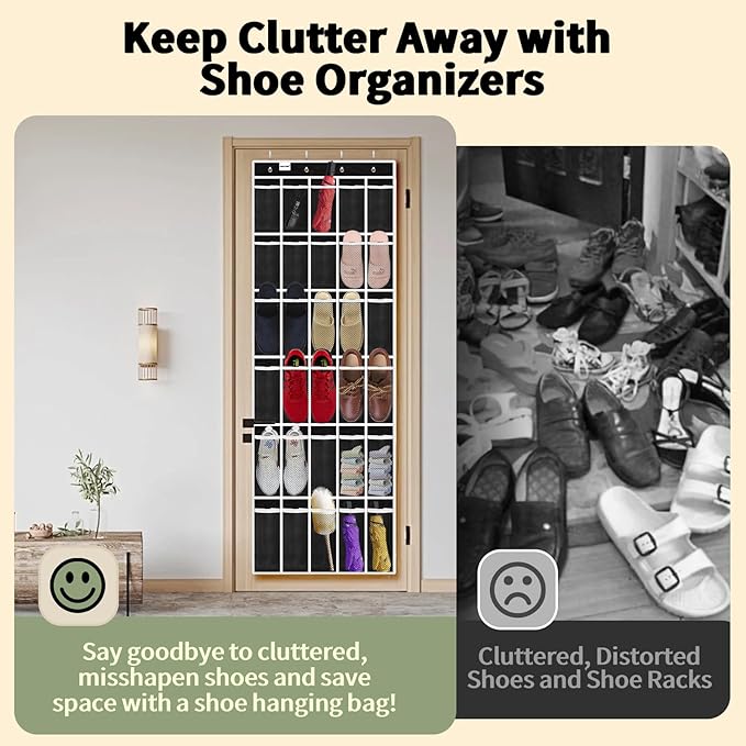 PAULONE Over the Door Organizer with 30 Large Pockets, 3 Sizes of Closet Hangers, Holds up to 69 lbs, Hanging Organizer with Clear Window for Children's Toys, Shoes, Diapers (Black)