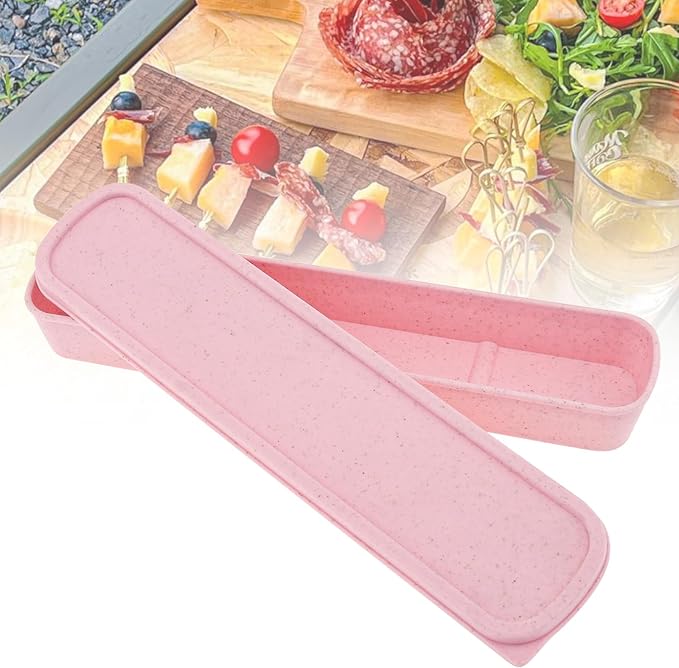 1pcs Portable Flatware Box Travel Tableware Storage Case Box, Utensil Case Flatware Storage Box for Cutlery Kit, 9.84 x 2.40 inch (Pink)