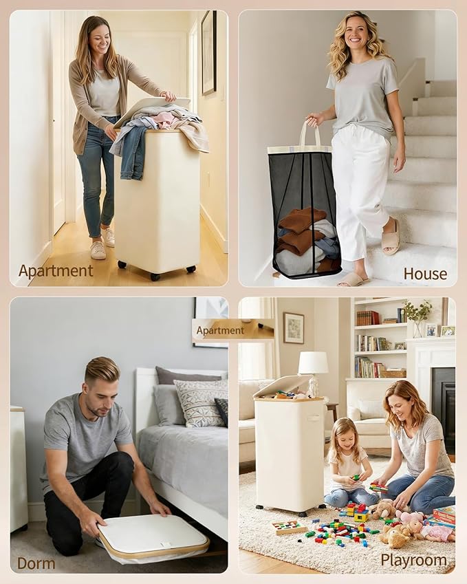 Laundry Hamper with Wheels, 75L Large Clothes Hamper with Removable Inner Bag, Collapsible Dirty Clothes Basket for Dorm, Rolling Dirty Clothes Basket for, Bedroom, Bathroom, Laundry Room