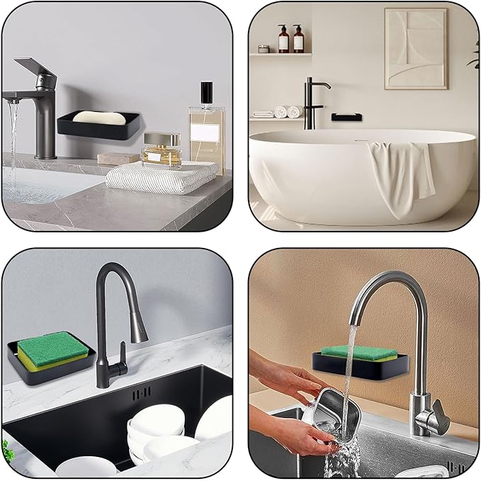 Soap Dish Stainless Steel Black Soap Dish Holder Wall Mounted Shower Soap Holder with Screws, Sturdy Soap Dish for Bar Soap Stylish Soap Dish Holder for Shower Bathroom Kitchen Sink Tub
