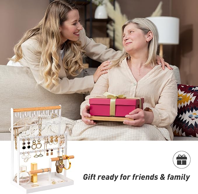 ProCase Jewelry Organizer Stand Necklace Organizer Earring Holder, 6 Tier Jewelry Stand Necklace Holder with 15 Hooks, Jewelry Tower Display Rack Storage Tree for Bracelets Earrings Rings -White
