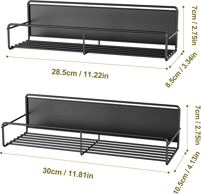 Mystozer 2 Pack Magnetic Spice Rack Organizer,Space Saver for Refrigerator and Microwave Oven, Magnetical Fridge Shelf for Jars,Seaoning,tins and Utensils (Black)