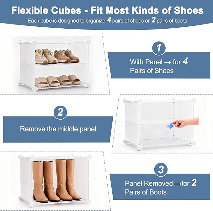 Simple Deluxe 8-Tier Shoe Rack Organizer with Doors, Stackable Shoe Storage Cabinet for Entryway Closet, Plastic Shoe Shelf with Metal Frame, Holds up to 32 Pairs for Bedroom Hallway, White