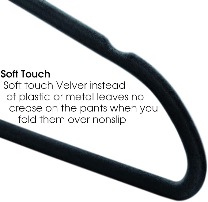 Elama 100 Piece Set of Velvet Slim Profile Heavy Duty Felt Hangers with Stainless Steel Swivel Hooks in Black