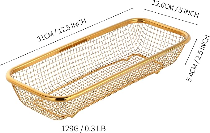 Gold Kitchen Drawer Organizer, Stackable Mesh Storage Baskets, Stainless Steel Silverware Organizer for Holding Knife Fork Spoon, 12.5"x5"x2.5", Pack of 2