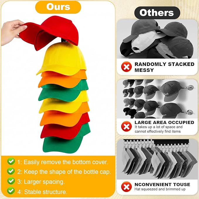 Coopache Hat Organizer for Baseball Caps 2 Pack, Hat Rack for Hanger Wall or Door Ball Cap Storage Holder for 16 Hats Hanging (Black & White, One size)